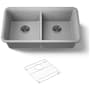 Kohler Cairn 33-1/2" Undermount Double Equal Bowl Neoroc Granite Composite Kitchen Sink with Right Sink Rack Included Matte Grey
