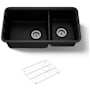 Kohler Cairn Slim Divide 33-1/2" Undermount Double Bowl Neoroc Granite Composite Kitchen Sink with Large Bowl Sink Rack Matte Black