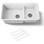 Kohler Cairn Slim Divide 33-1/2" Undermount Double Bowl Neoroc Granite Composite Kitchen Sink with Large Bowl Sink Rack Matte White