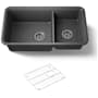 Kohler Cairn Slim Divide 33-1/2" Undermount Double Bowl Neoroc Granite Composite Kitchen Sink with Large Bowl Sink Rack Matte Graphite