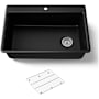 Kohler Kennon 33" Top or Undermount Single Bowl Neoroc Composite Kitchen Sink with Bottom Sink Rack Matte Black