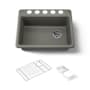 Kohler Riverby 27" Undermount Single Basin Enameled Cast Iron Workstation Kitchen Sink with Basin Rack, Colander, and Cutting Board Thunder Grey