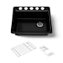 Kohler Riverby 27" Undermount Single Basin Enameled Cast Iron Workstation Kitchen Sink with Basin Rack, Colander, and Cutting Board Black Black