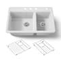 Kohler Riverby 33" Drop In Double Basin Cast Iron Kitchen Sink with Basin Rack and Four Predrilled Holes White