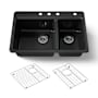Kohler Riverby 33" Drop In Double Basin Cast Iron Kitchen Sink with Basin Rack and Four Predrilled Holes Black Black