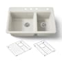 Kohler Riverby 33" Drop In Double Basin Cast Iron Kitchen Sink with Basin Rack and Four Predrilled Holes Biscuit