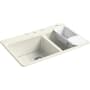 Kohler Riverby 33" Drop In Double Basin Cast Iron Kitchen Sink Biscuit