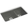 Kohler Riverby 33" Undermount Double Basin Cast Iron Kitchen Sink with Basin Rack Thunder Grey