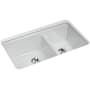 Kohler Riverby 33" Undermount Double Basin Cast Iron Kitchen Sink with Basin Rack Ice Grey