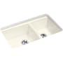 Kohler Riverby 33" Undermount Double Basin Cast Iron Kitchen Sink with Basin Rack Biscuit