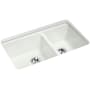 Kohler Riverby 33" Undermount Double Basin Cast Iron Kitchen Sink with Basin Rack Sea Salt
