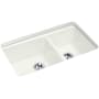 Kohler Riverby 33" Undermount Double Basin Cast Iron Kitchen Sink with Basin Rack Dune
