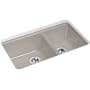 Kohler Riverby 33" Undermount Double Basin Cast Iron Kitchen Sink with Basin Rack Truffle