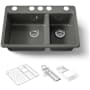 Kohler Riverby 33" Undermount 60/40 Double Basin Enameled Cast Iron Workstation Kitchen Sink with Basin Rack, Colander, Cutting Board, and Utility Rack Thunder Grey