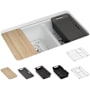 Kohler Riverby 33" Undermount Double Basin Cast Iron Kitchen Sink with Basin Rack, Colander and Cutting Board Ice Grey