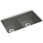 Kohler Riverby 33" Undermount Double Basin Cast Iron Kitchen Sink with Basin Rack and 50/50 Basin Split Thunder Grey