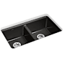 Kohler Riverby 33" Undermount Double Basin Cast Iron Kitchen Sink with Basin Rack and 50/50 Basin Split Black Black