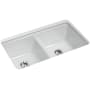 Kohler Riverby 33" Undermount Double Basin Cast Iron Kitchen Sink with Basin Rack and 50/50 Basin Split Ice Grey