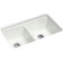 Kohler Riverby 33" Undermount Double Basin Cast Iron Kitchen Sink with Basin Rack and 50/50 Basin Split Sea Salt