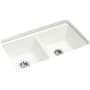 Kohler Riverby 33" Undermount Double Basin Cast Iron Kitchen Sink with Basin Rack and 50/50 Basin Split Dune