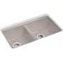 Kohler Riverby 33" Undermount Double Basin Cast Iron Kitchen Sink with Basin Rack and 50/50 Basin Split Truffle