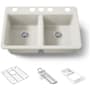 Kohler Riverby 33" Undermount 50/50 Double Basin Enameled Cast Iron Workstation Kitchen Sink with Basin Rack, Colander, Cutting Board, and Utility Rack Biscuit