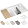 Kohler Riverby 33" Undermount Double Basin Cast Iron Kitchen Sink with Basin Rack, Colander, Cutting Board and 50/50 Split Basin White