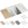 Kohler Riverby 33" Undermount Double Basin Cast Iron Kitchen Sink with Basin Rack, Colander, Cutting Board and 50/50 Split Basin Sea Salt