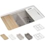 Kohler Riverby 33" Undermount Double Basin Cast Iron Kitchen Sink with Basin Rack, Colander, Cutting Board and 50/50 Split Basin Truffle