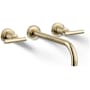 Kohler Purist 1.2 GPM Wall Mounted Widespread Bathroom Faucet Vibrant French Gold