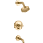 Kohler Purist Tub and Shower Trim Package with 1.75 GPM Single Function Shower Head with Rite-Temp Technology Vibrant Brushed Moderne Brass