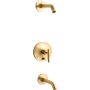 Kohler Purist Tub and Shower Trim Package with Rite-Temp Technology Vibrant Brushed Moderne Brass