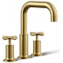 Kohler Purist Deck Mounted Roman Tub Filler with Dual Cross Handle Vibrant Brushed Moderne Brass