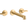 Kohler Components Double Handle Wall-Mount Bathroom Sink Faucet with Row Design Spout and Lever Handles - Includes Rough-In Valve Vibrant Brushed Moderne Brass