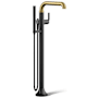 Kohler Tone Floor Mounted Tub Filler with Built-In Diverter - Includes Hand Shower Matte Black with Moderne Brass