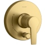 Kohler Pitch Rite-Temp Two Function Pressure Balanced Valve Trim Only with Single Lever Handle and Integrated Push-Button Diverter - Less Rough In Vibrant Brushed Moderne Brass