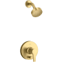 Kohler Pitch Rite-Temp Shower Trim Package with Integrated Diverter and 1.75 GPM Single Function Shower Head Vibrant Brushed Moderne Brass