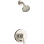 Kohler Pitch Rite-Temp Shower Trim Package with Integrated Diverter and 1.75 GPM Single Function Shower Head Vibrant Brushed Nickel