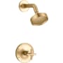 Kohler Purist Shower Only Trim Package with 1.75 GPM Single Function Shower Head with MasterClean and Rite-Temp Technologies Vibrant Brushed Moderne Brass