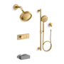 Kohler Purist Custom Shower System Featuring Two Port Anthem Mechanical Valve with Trim, Shower Head, and Handshower Vibrant Brushed Moderne Brass