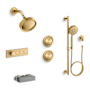 Kohler Purist Custom Shower System Featuring Three Port Anthem Mechanical Valve with Trim, Shower Head, Handshower, and Two Body Sprays Vibrant Brushed Moderne Brass
