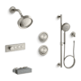 Kohler Purist Custom Shower System Featuring Three Port Anthem Mechanical Valve with Trim, Shower Head, Handshower, and Two Body Sprays Vibrant Brushed Nickel