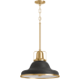Kohler Lighting Hauksbee 18" Wide 1 Light Pendant with Domed Metal Shade Matte Black / Brushed Modern Brass