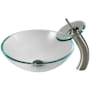 Kraus Bathroom Combo - 16-1/2" Clear Glass Vessel Bathroom Sink with Vessel Faucet, Pop-Up Drain, and Mounting Ring Satin Nickel