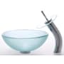 Kraus Bathroom Combo - 14" Frosted Glass Vessel Bathroom Sink with Vessel Faucet, Pop-Up Drain, and Mounting Ring Satin Nickel