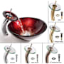 Kraus Galaxy Red Bathroom Combo - 16-1/2" Irruption Red Glass Vessel Bathroom Sink with Vessel Faucet, Pop-Up Drain, and Mounting Ring Satin Nickel