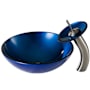 Kraus Galaxy Blue Bathroom Combo - 16-1/2" Irruption Blue Glass Vessel Bathroom Sink with Vessel Faucet, Pop-Up Drain, and Mounting Ring Satin Nickel