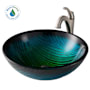 Kraus Arlo & Glass 17" Glass Vessel Bathroom Sink with 1.2 GPM Deck Mounted Bathroom Faucet and Pop-Up Drain Assembly Spot-Free Stainless Steel