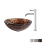 Kraus Bathroom Combo - 17" Gaia Glass Vessel Bathroom Sink with Vessel Faucet, Pop-Up Drain and Mounting Ring Chrome