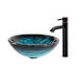 Kraus Bathroom Combo - 17" Ladon Glass Vessel Bathroom Sink with Vessel Faucet, Pop-Up Drain and Mounting Ring Oil Rubbed Bronze